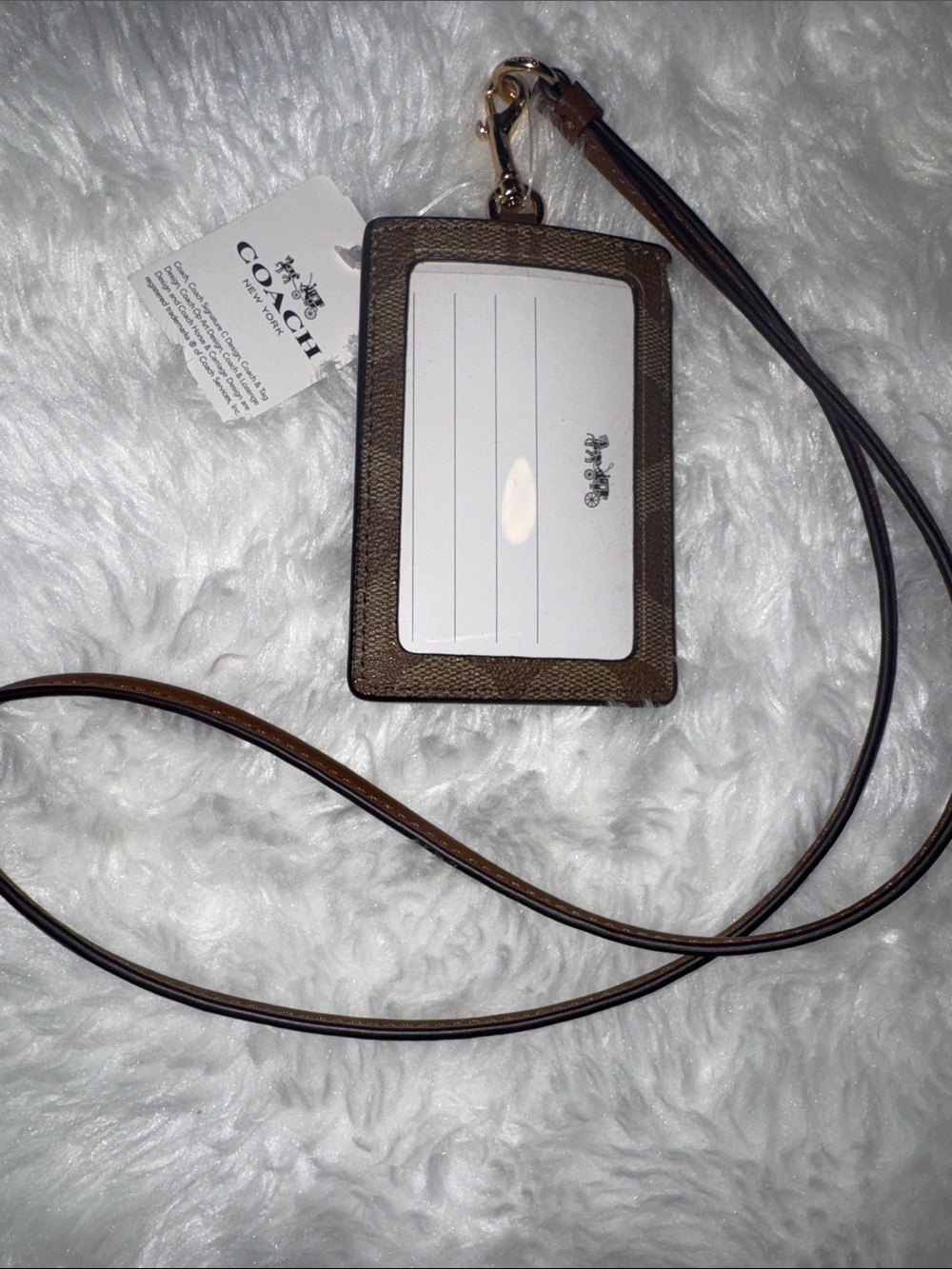 Coach Brown Signature Card Holder Lanyard with Gold Hardware